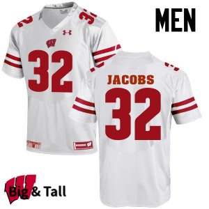 Men's Wisconsin Badgers NCAA #32 Leon Jacobs White Authentic Under Armour Big & Tall Stitched College Football Jersey TV31L71KW